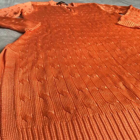 Ralph Lauren Black Label Orange Silk V-Neck Cable Knit Long Sleeve Dress, Size M - Picture 3 of 9